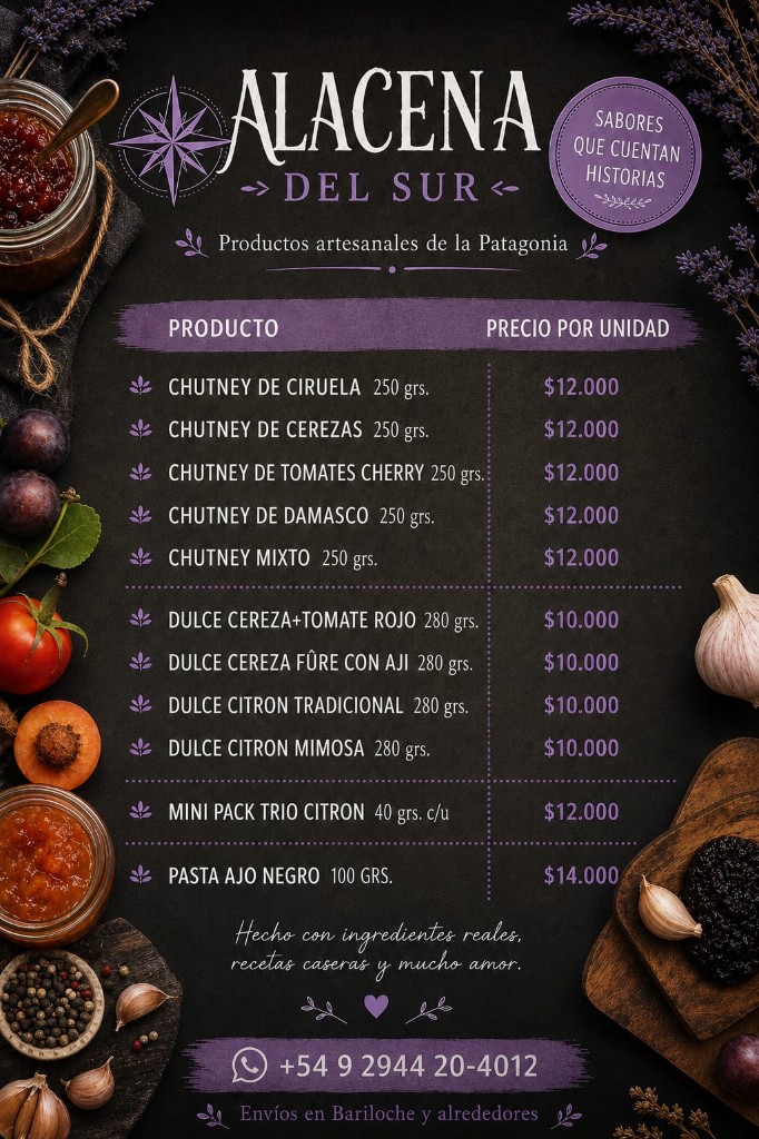 Lista de precios Alacena del Sur: chutneys, dulces citron y pasta de ajo negro