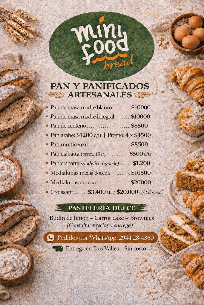 Lista de precios Mini Food Bread: panes, medialunas y pastelería